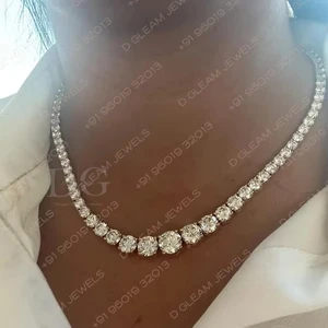 3 Carat Center Women's Gold Tennis Necklace Big Diamond Graduation 3 Carat Center Women's Gold Tennis Necklace Big Diamond