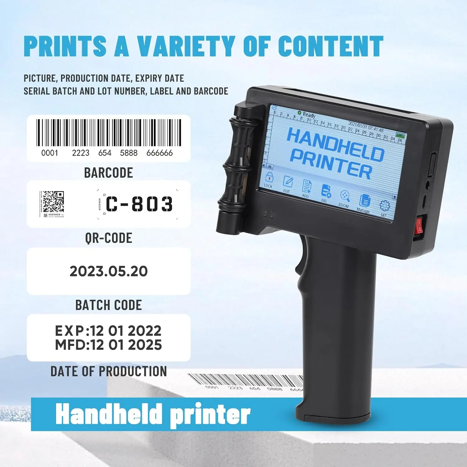 Portable Handheld Inkjet Printer High-resolution Fast Dry Ink for All Surfaces Multifunctional Provided Micro USB Automatic 0.4