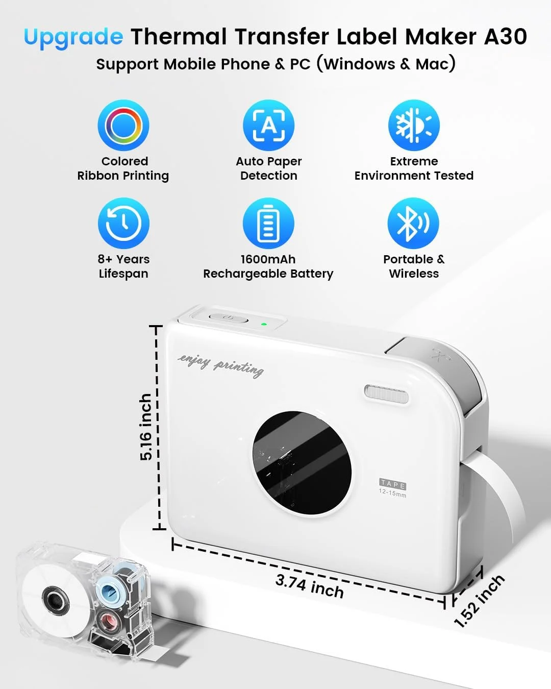Phomemo A30 Mini Portable Thermal Transfer Label Printer - 203dpi