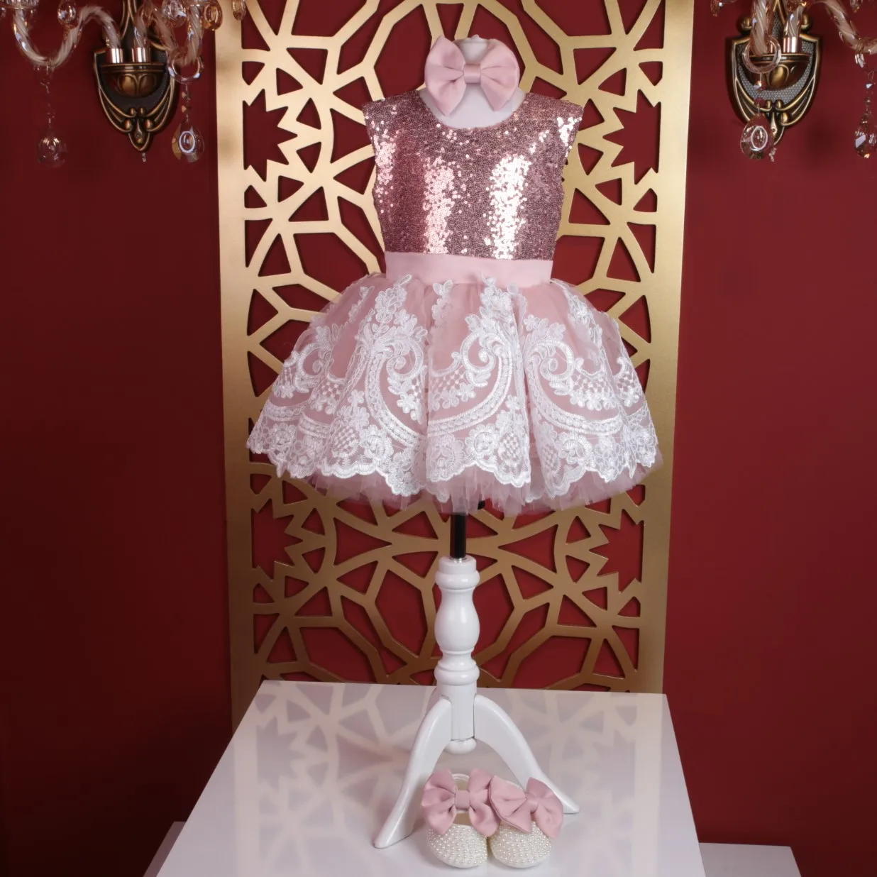 Dresses Baby Girl Weddings Party Kids Clothes Wholesale Custom Newborn New  Design Girl Dress 0-12 Months and All Ages in Pink