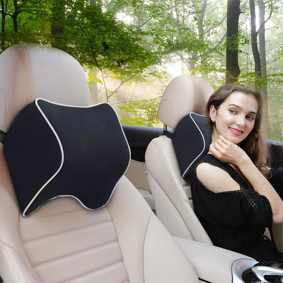 Bantal Leher Mobil Ergonomis dengan Busa Memori, Bantal Penyangga Sandaran Kepala yang Dapat Disetel untuk Mengemudi, Bantal Perjalanan untuk Pereda Nyeri, Grosir