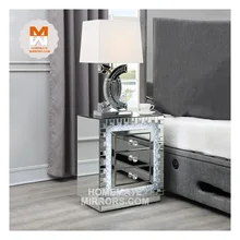 HOT Beautiful Mirrored Bedside Table Nightstand with LED Light