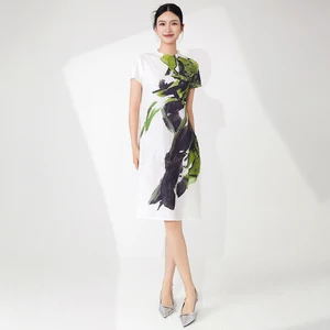 Wholesale Clothing Women's Fashion Dress Design Casual Polyester Fabric Dress Print Short Sleeve Dress