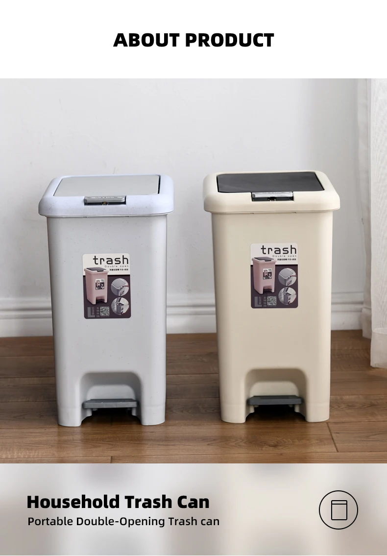 product wanuo home use eco friendly plastic foot pedal trash bin home trash can with rolling cover for kitchen and bathroom storage-2