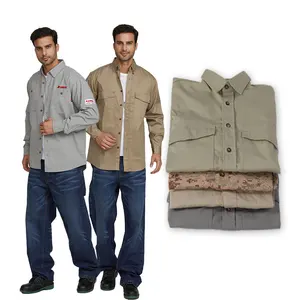 Wholesale Mens Flame Resistant Button Down Shirt Mid-Weight  FR Eectrician Work Shirt Welding Clothing Oil Worker Uniform