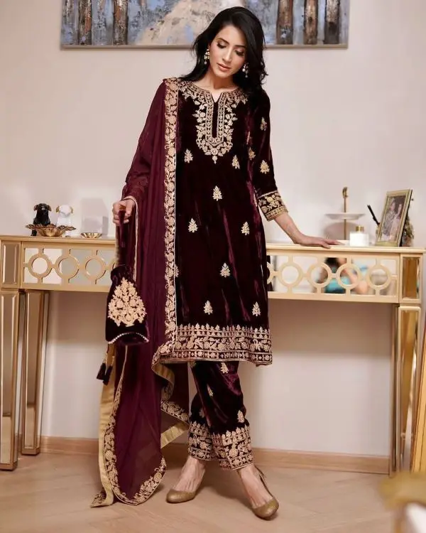 New Designer Party Wear Look Top Dupatta Fully Stitched Bottom Velvet ...