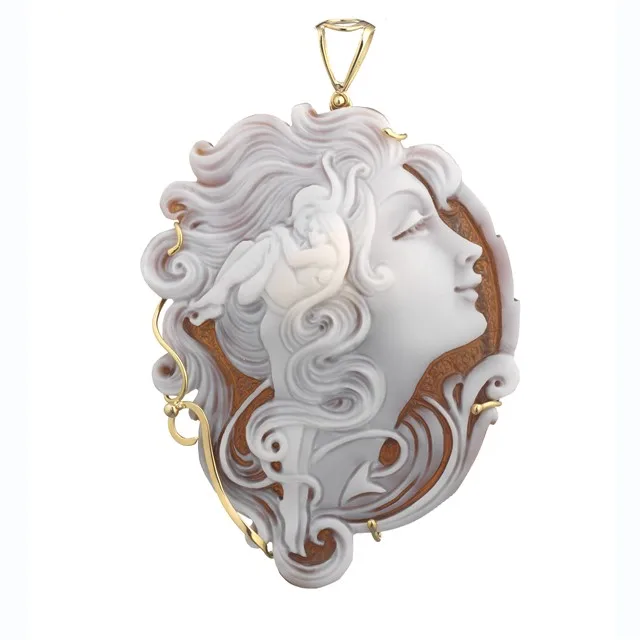 CAMEO FACE PENDANT IN SARDONYX MM 40/45 HAND-ENGRAVED AND HAND-PAINTED HAND-ASSEMBLED WITH 18KT GOLD HOOK 222059