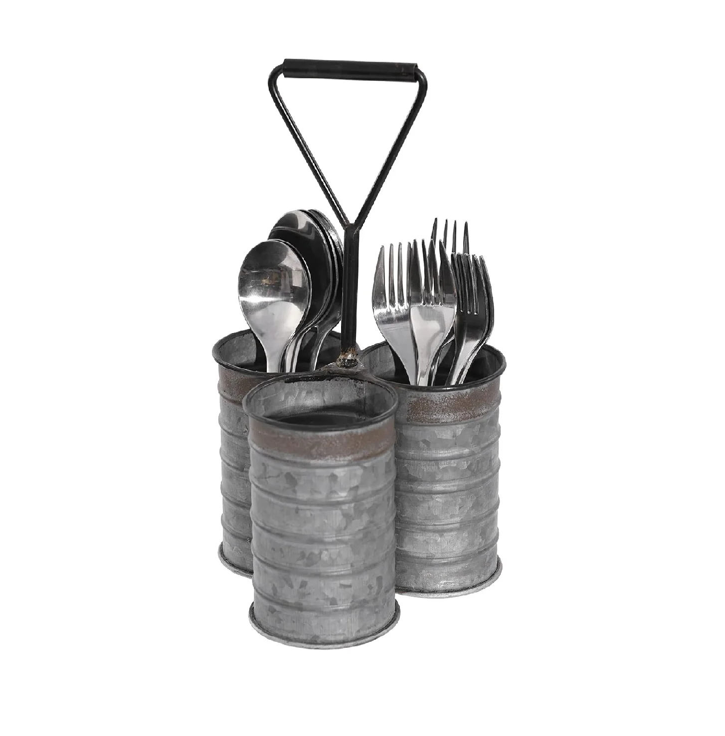 Galvanized Metal 3 Cup Utensil Holder Metal Utensil Holder Farmhouse