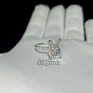 6ct VVS Moissanite Engagement Ring 10K White Gold Radiant Cut Prong Setting Rhodium Plated Wedding & Anniversary Gift