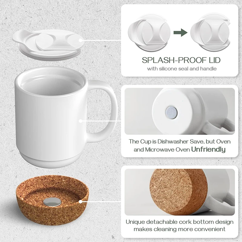 15 oz mug set large ceramic coffee mug with cork bottom and spill proof lid
