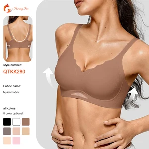 Women's Summer Breathable Thin Seamless Wire Free Knitted Bras Solid Anti-Sagging Design Adjustable Straps Non-Marking Back