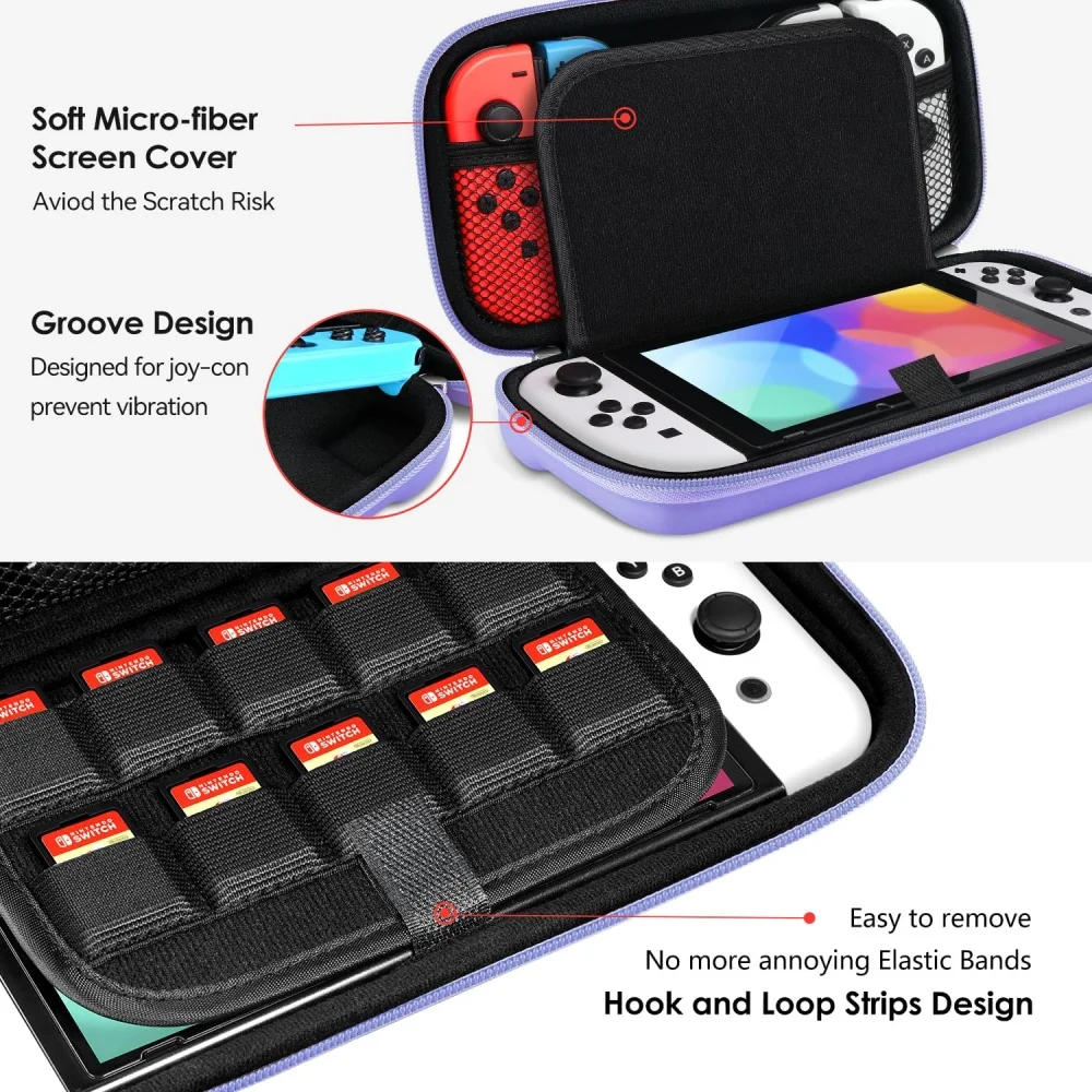 product hard shell pouch carrying travel game bag for nintendo switch and new switch oled model2021 holds 10 game cartridge laudtec-5