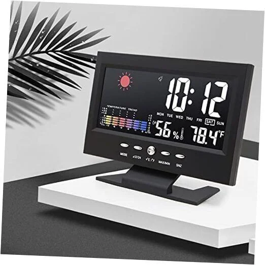 Colorful Backlight Digital Alarm Clock Weather Forecast Station Alarm Clock with Date/Temperature/Humidity/Snooze Display