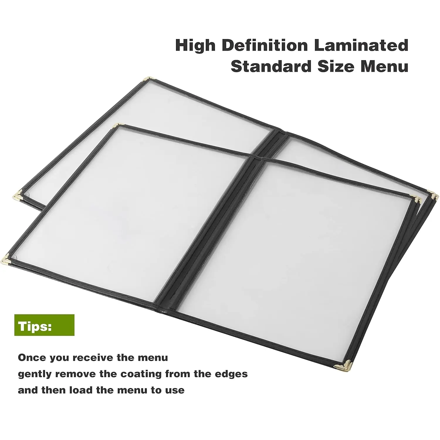 Durable Transparent PU Leather Menu Sleeve 4-Page 8-View A4 Size Restaurant Menu Cover for Hotels