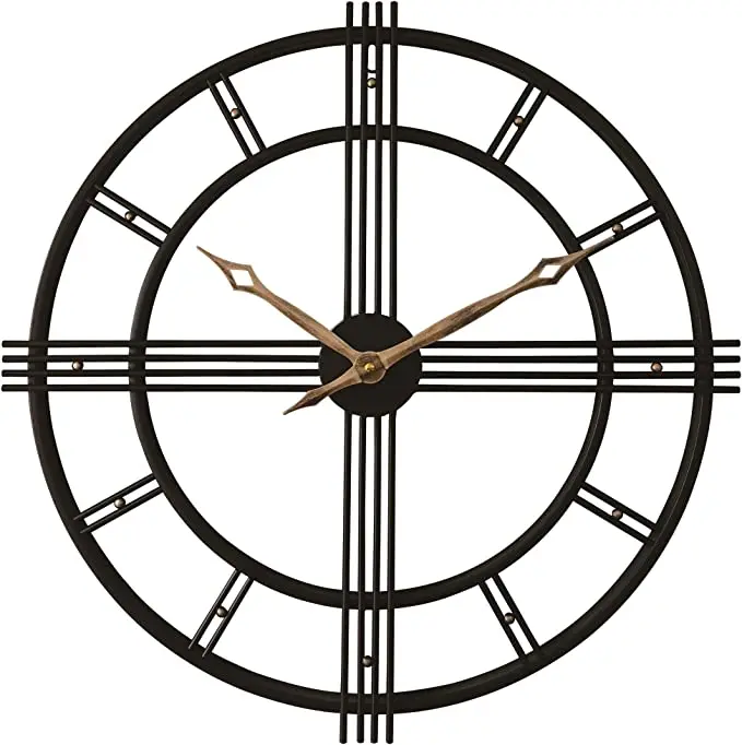 Classic Blue & Golden Ornate Metal Wall Clock Modern Design Metal