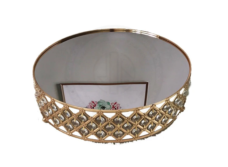 Luxury 4 Floor Round Mirror Trays Set Party Decor Metal Cake Display Holder With Crystal Wedding Pastry Dessert Tray