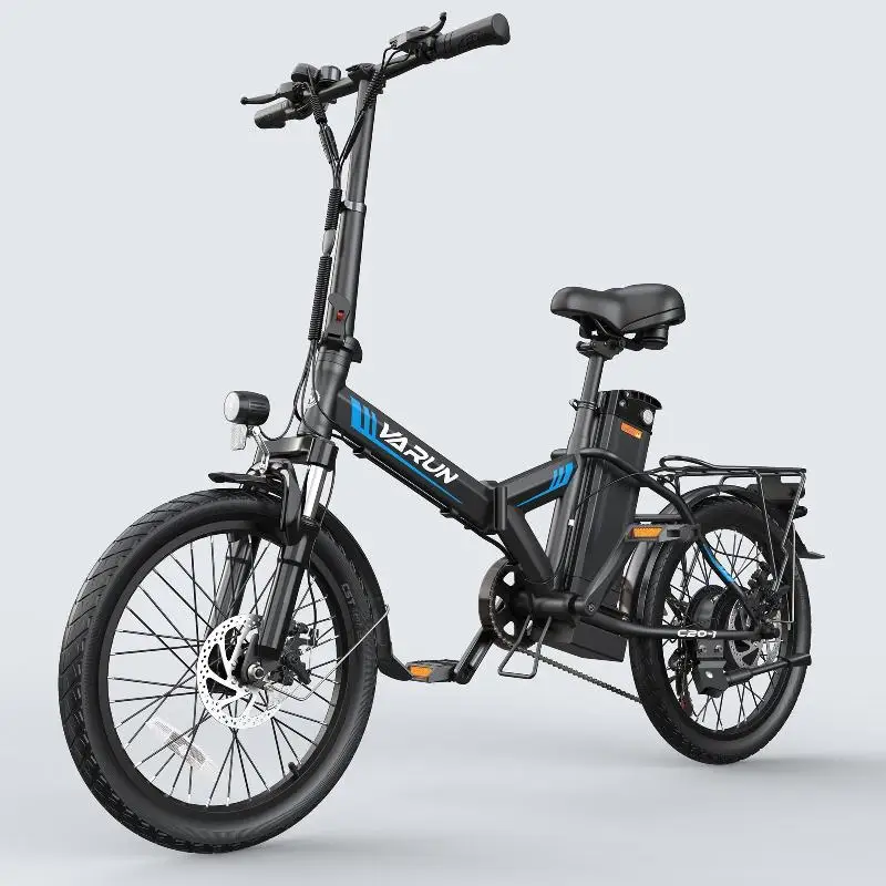 Varun C20 Blaze Electric Folding Bike with 400W Motor 14-Inch Tires 7-Speed & Integrated Lithium Battery Black"