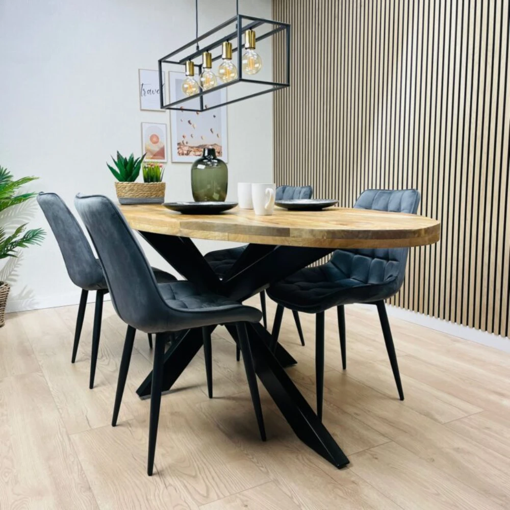 Industrial Oval Dining Table - Solid Mango Wood Style