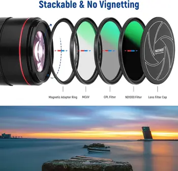 NEEWER 58mm 5-in-1 Magnetic Lens Filter Kit, Includes Neutral Density ND1000+MCUV+CPL+Adapter Ring+Filter Cap with 42-Layer detail image