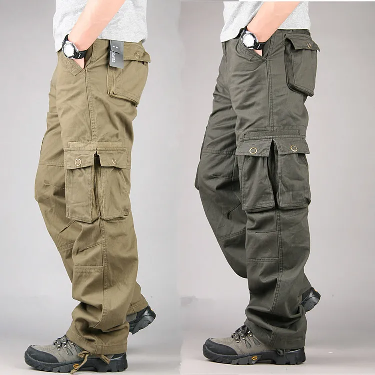Spring Summer Full Length Plus Size Loose Type Multi Pocket Top Selling Cargo Pants for Men