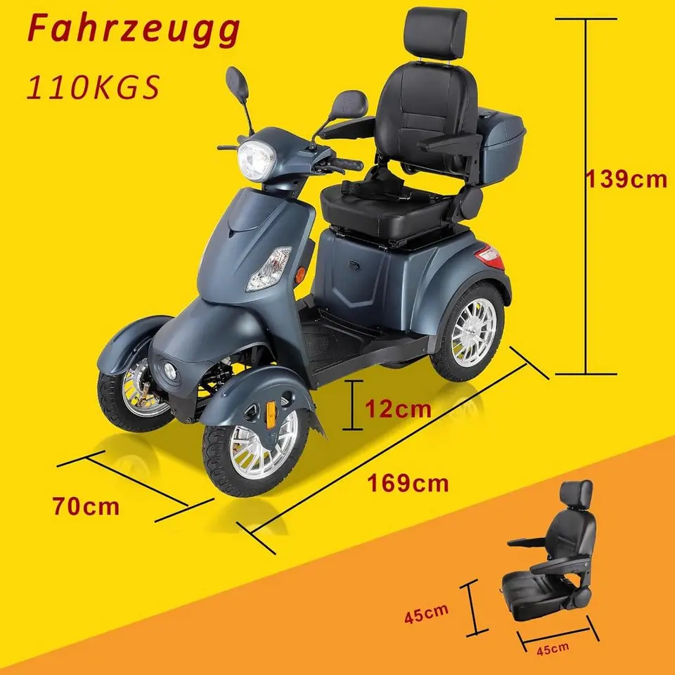 ZVGREEN 25km/h 4-Wheel Electric Scooter Seniorenmobil Mobilitätsroller Elektromobil