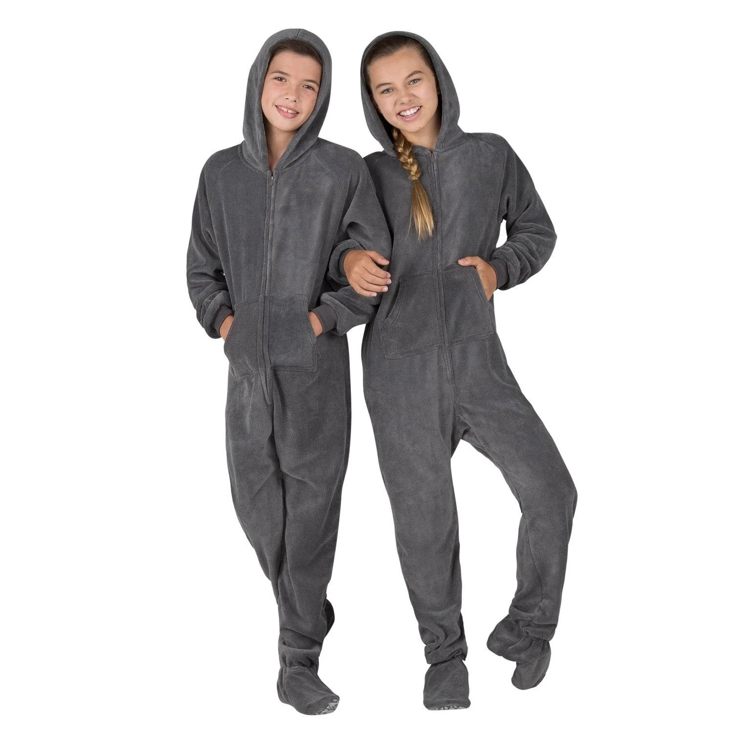 Union JumpSuits Footed Pajamas Family Matching Shadow Gray Hoodie One Pieces for Boys Girls Men Women