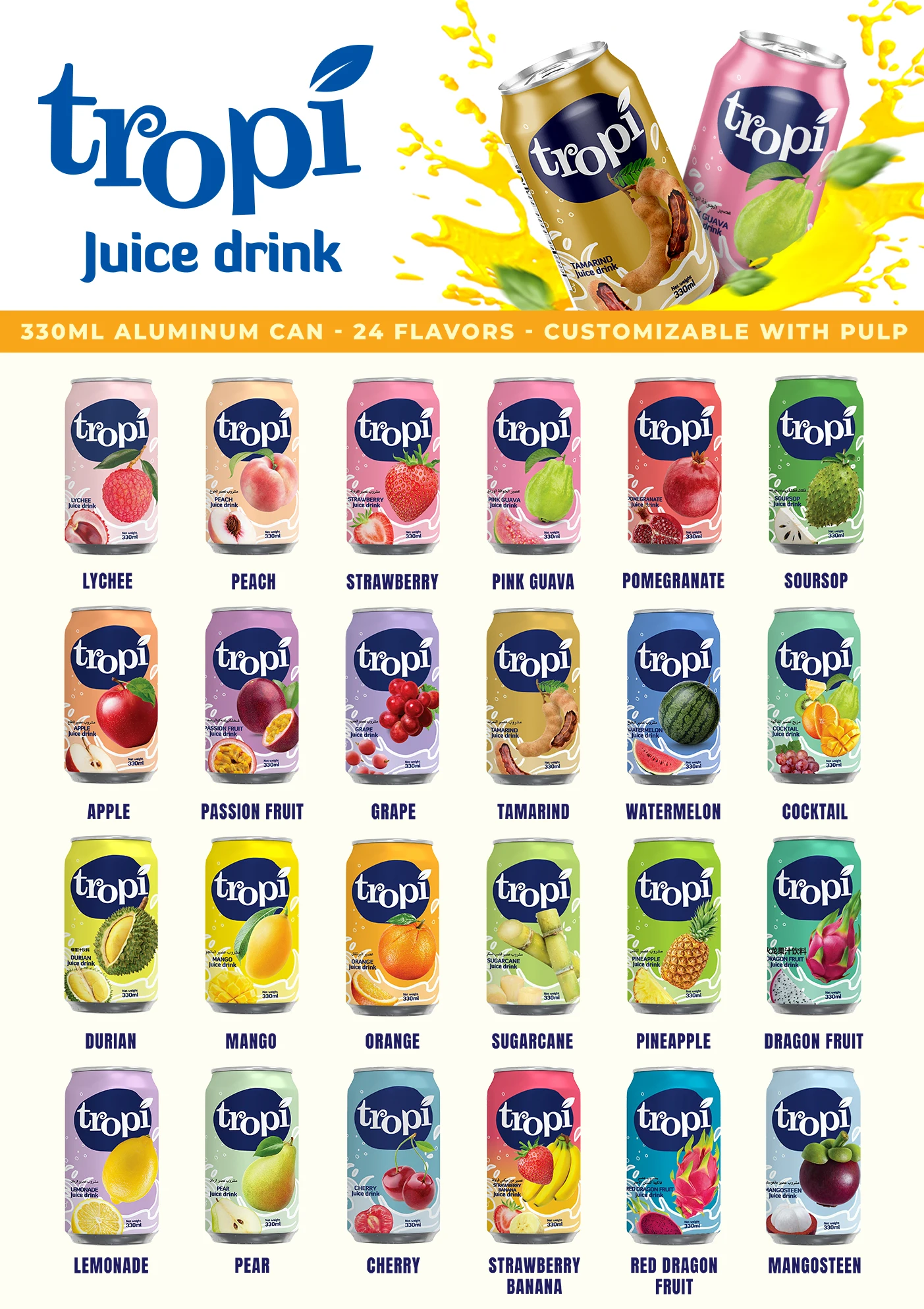 Jus De Fruit Fresh Sweet 24 Cans 330ml 5x Usd Price Competitive Drink Popular Vietnamese Brand Tropi Beverage Juice