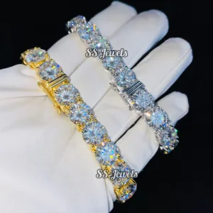 4ct VVS1 Brilliant Cut Moissanite Hiphop Unisex Tennis Bracelet 925 Silver Rhodium Plated GRA Certified Iced Claw Setting