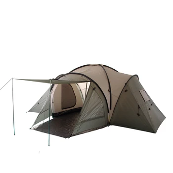 Outdoor Waterproof Family Camping Tent with Awning, Single Layer Tunnel Tent with Fiberglass Pole