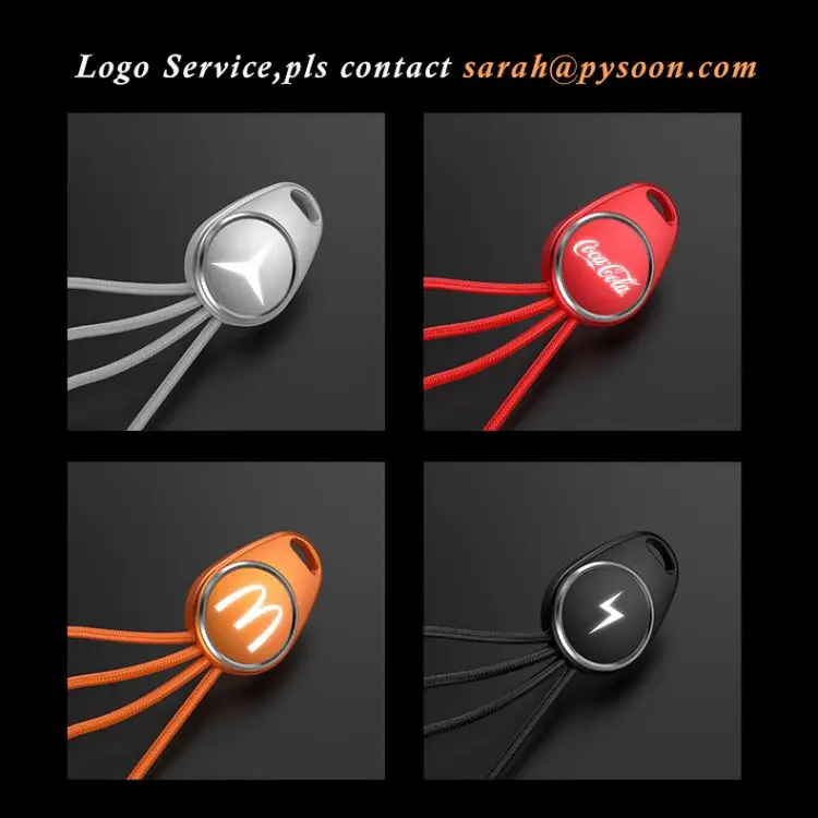 2024 Custom 3-in-1 Multicargador Mobile Phone USB Charger Cord with LED Light Logo Printed Llavero for Computer and Printer Use