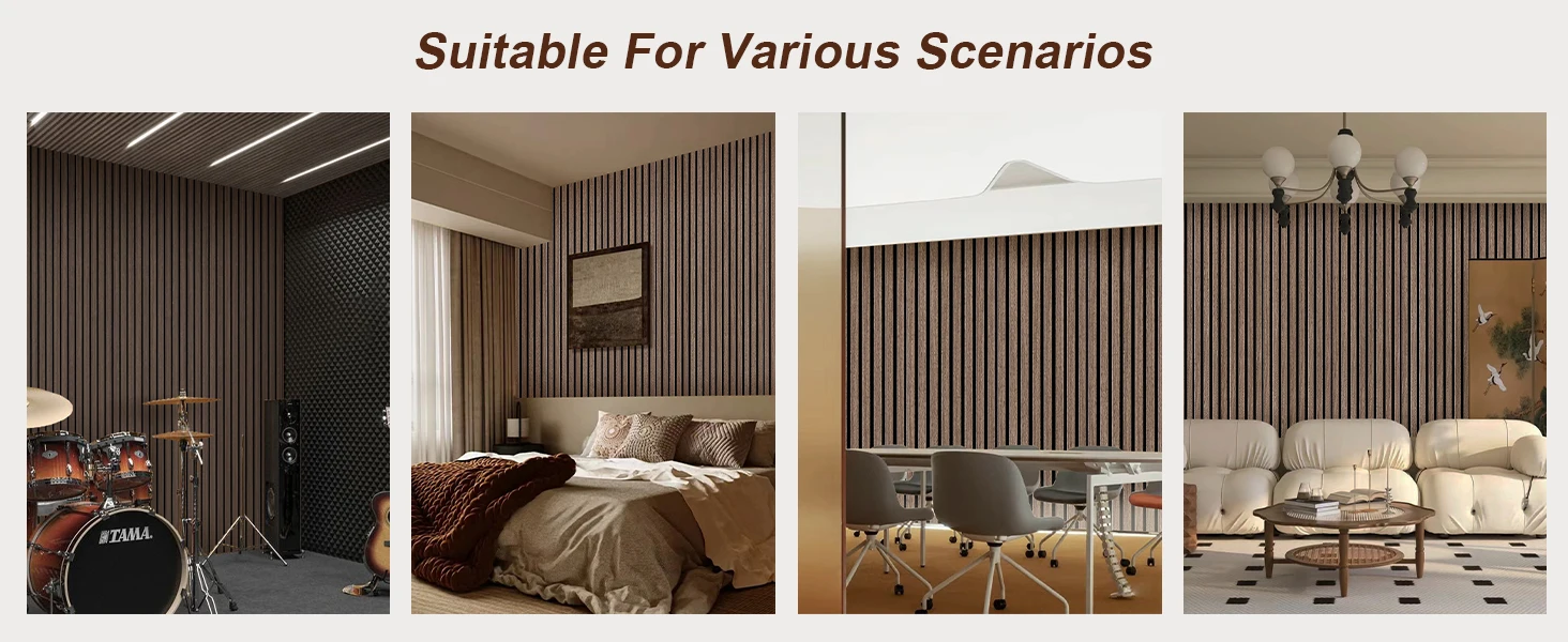 Modern Design Natural Walnut Veneer Acoustic Wall Panels Wood Slat Wall Panel for Living Room Hotel Apartment Hospital School details