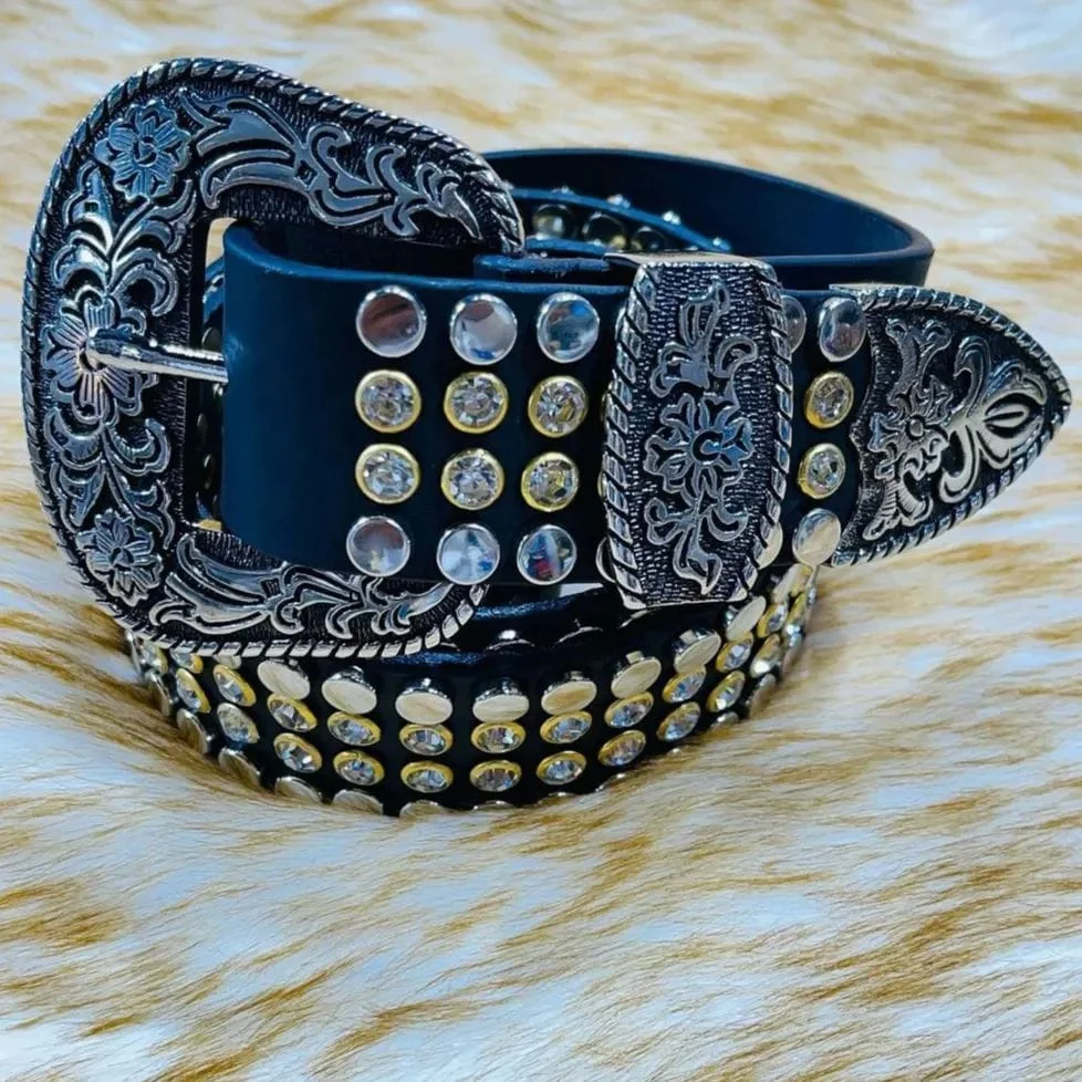 Premium Quality Genuine Leather Beaded Belt With Floral Hand Tooled