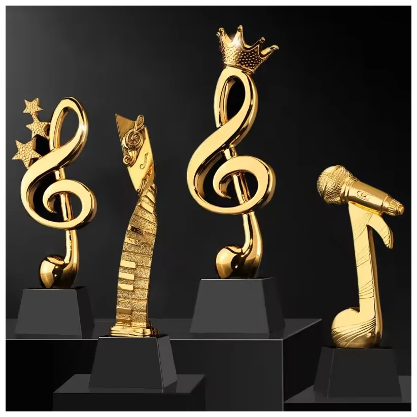 Latest Trophy Extravagant Custom Engraving Gold Crystal Metal Music Note Plaque Award for Best Singer Trophy & Recognition Award