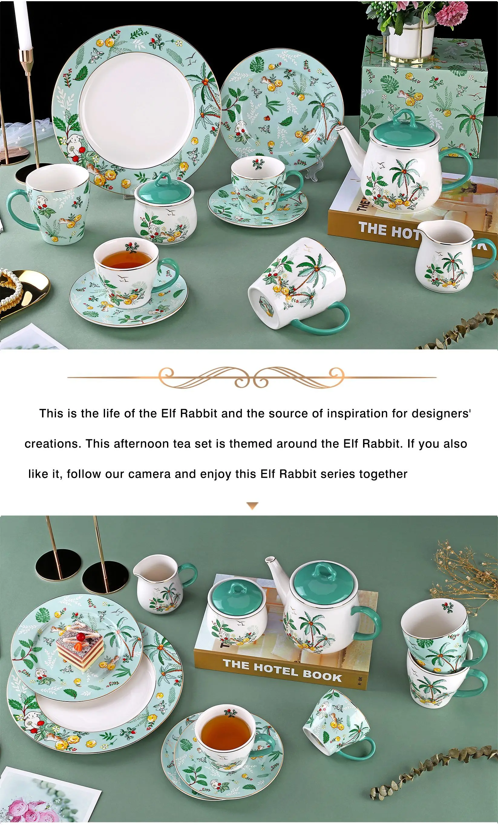 Elegant porcelain 8'' and 10.5'' wonderland rabbit pattern gift and home use bone china dinner plate for home details