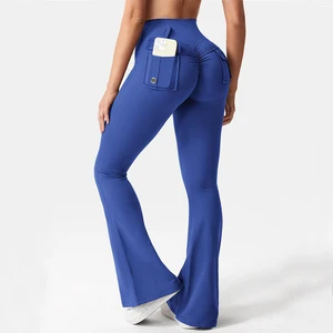 High Waisted Women's Yoga Flare Leggings Pants Fitness Gym Clothes With Inside Pocket XL Size Seamless Spandex Material