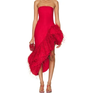 Summer Women's Dress Fashion Tube Top Bare Legs Feather Stitching Banquet Dress Skirt