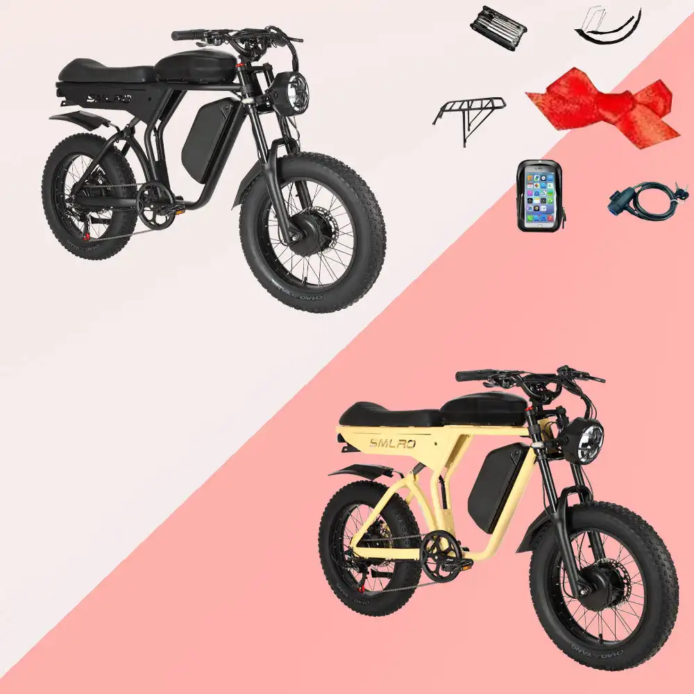 SMLRO U8 PLUS Dual Motor & Dual Battery (48V 21Ah & 19.2Ah) Electric Bike-2000W for 3000W Black/Yellow