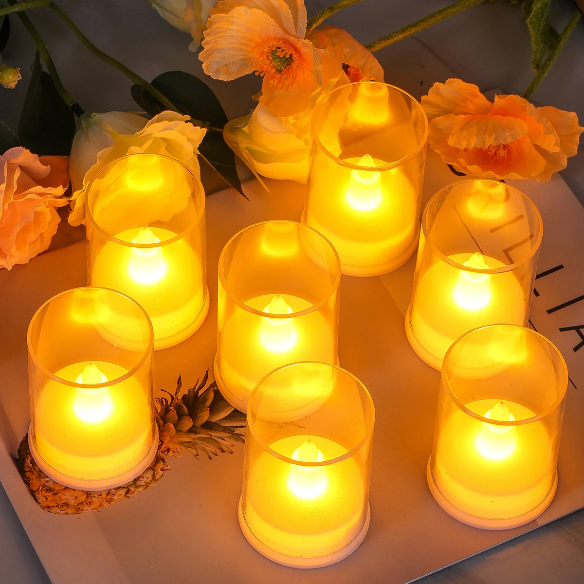 Small cup wax transparent plastic flameless LED candle night light home decoration Christmas party decoration light