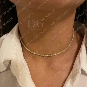 14k Yellow and White Gold Elegant Diamond Necklace 7 Carat Tennis and Choker Link Chains Elegant Rose Gold