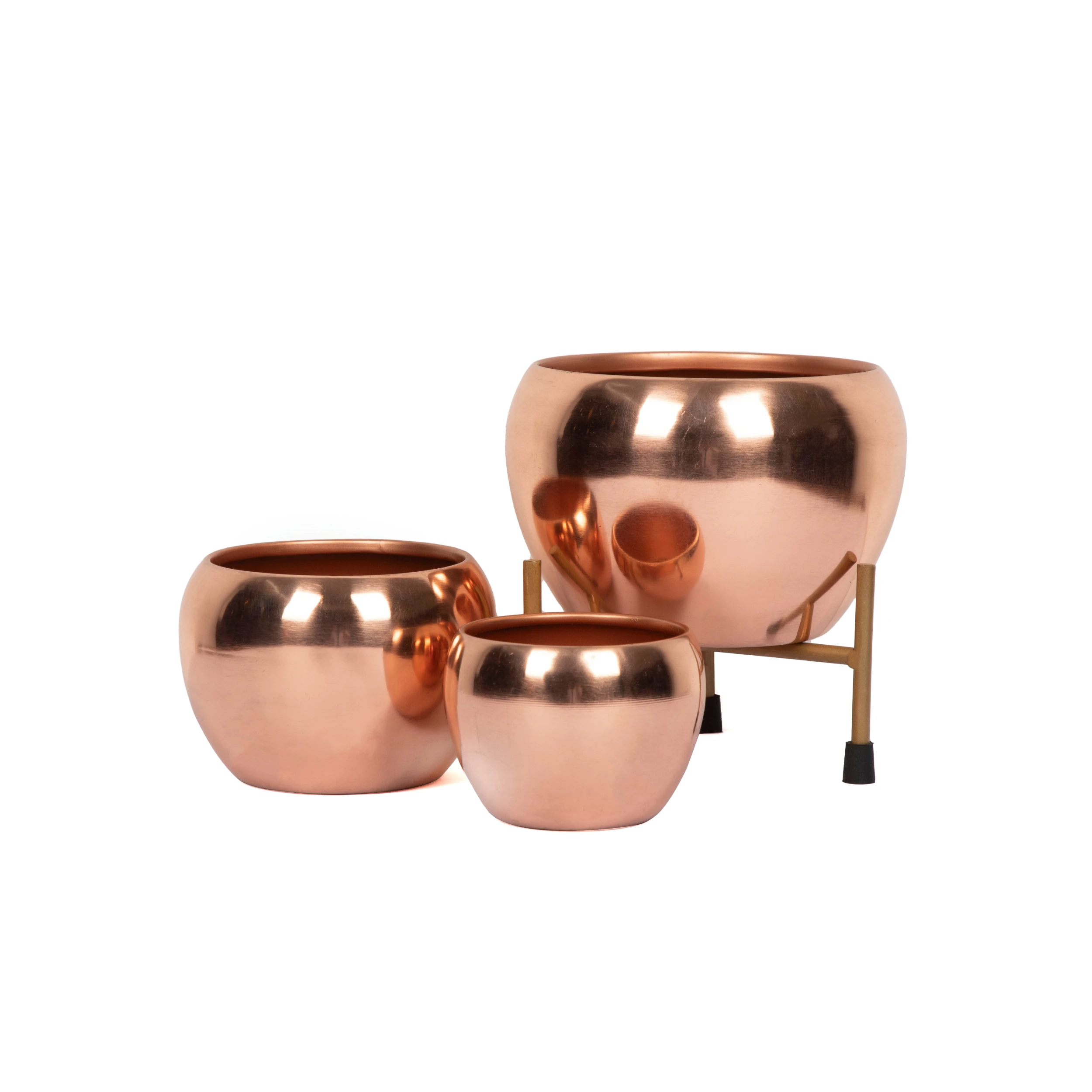 Medieval Edge Small Size Metal Planter With Stand (rose Gold & Gold