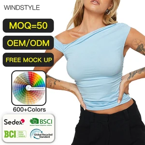 Women's Summer Sexy Asymmetrical Collar Pleated Slim Sleeveless Top with Breathable Feature Solid Pattern Short Length