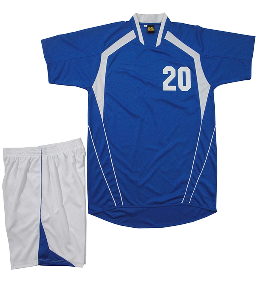 Custom Soccer jersey with Coolmax Mesh 100% Polyester Yellow Navy Blue Short Sleeve Set for Adults-OEM Service Available
