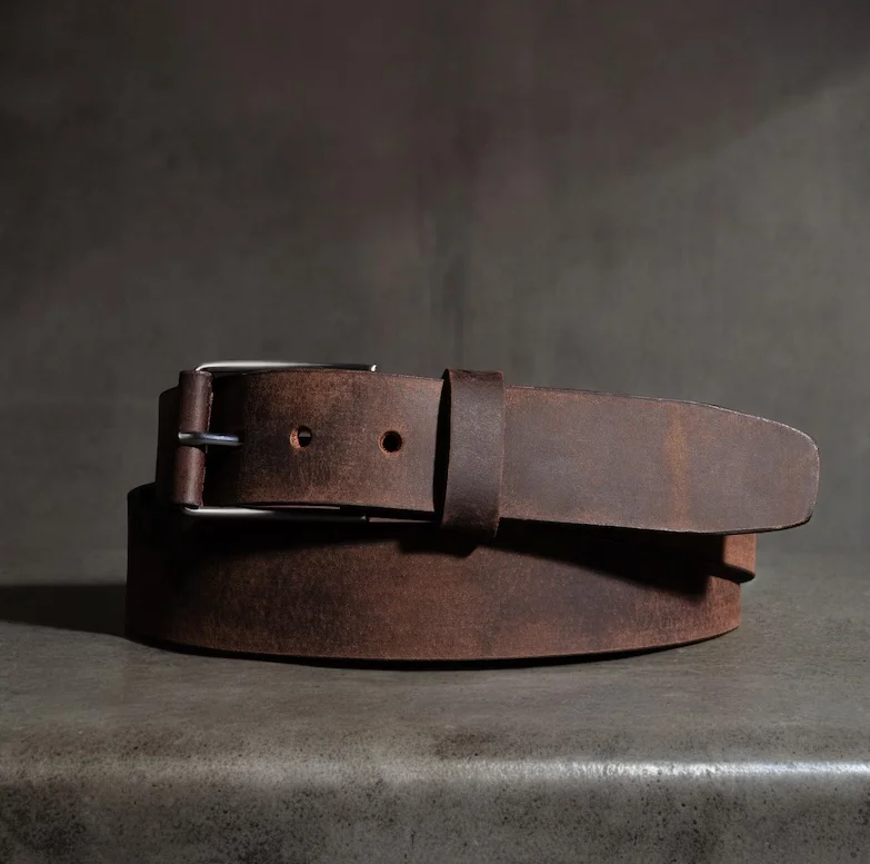 Handmade Brown Distressed Leather Belt with Unique Steel Buckle Gift for Him genuine leather belts from Pakistan