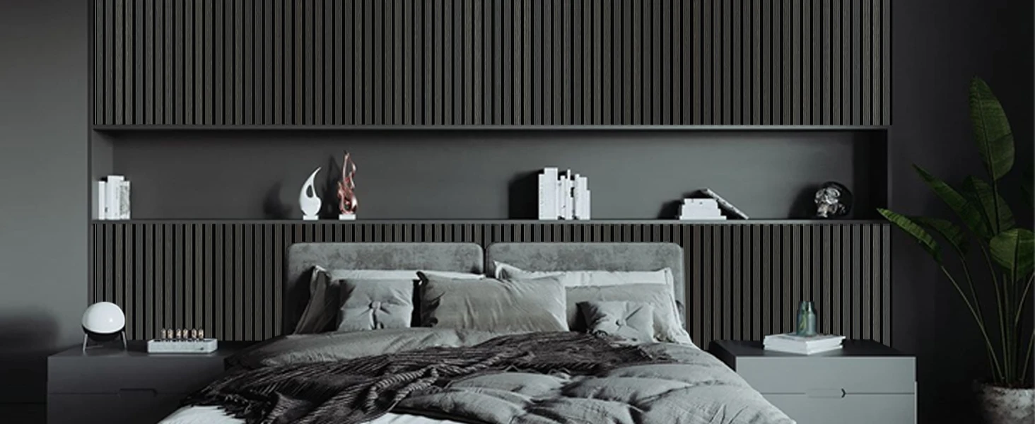 Black Fluted 3D Acoustic Slat Wood Panels Modern Hotel Noise Reduction Interior Soundproof Wall Panels NRC 90% for Living Room supplier