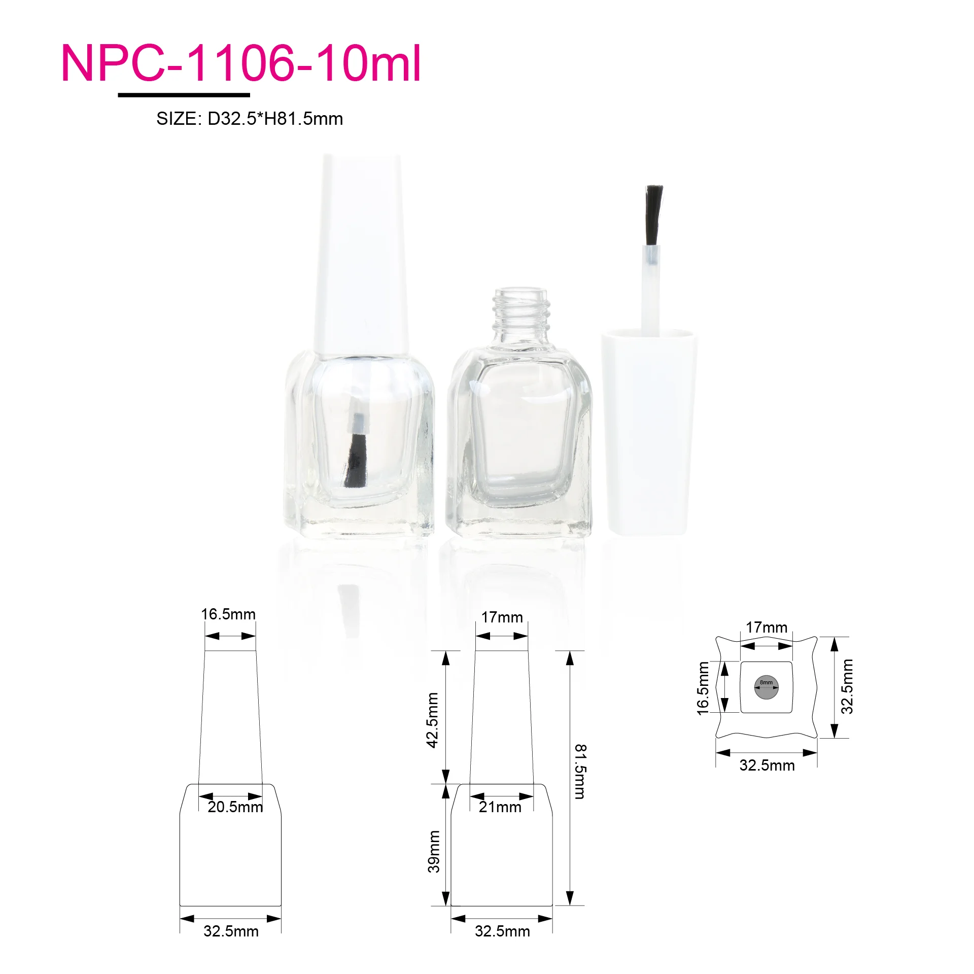 Customized Empty Special Designer White Cap 10ml Nail Polish Bottles