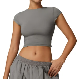 Gym Clothes Tight Fit Fitness Workout Top for Women Short Sleeve T-Shirt Crop Tops