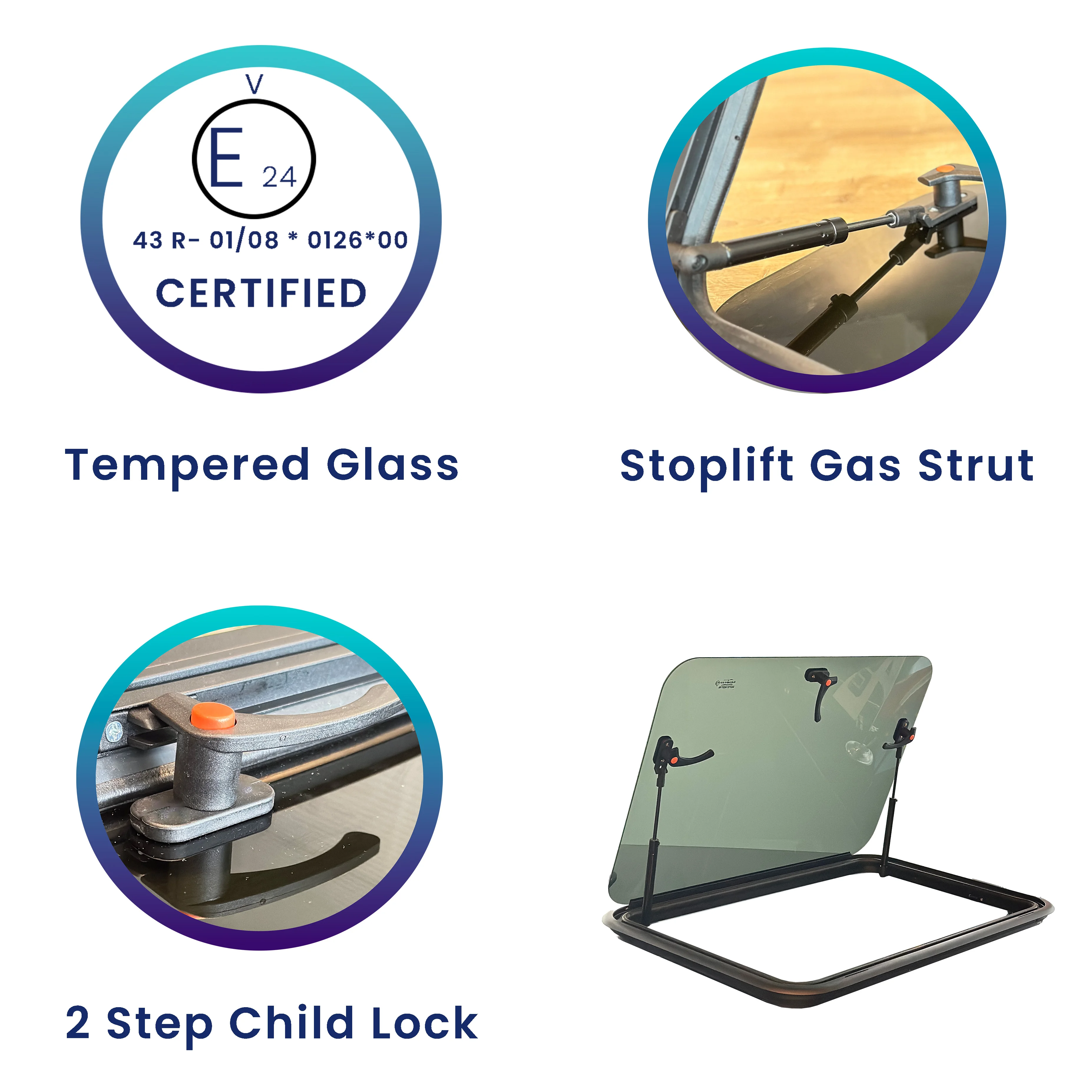MS24-CW Recreational Vehicle Replacement Top Hung Hinged Window 50 cm X 70 cm with Stoplift Special Gas Strut Made in Turkey RV