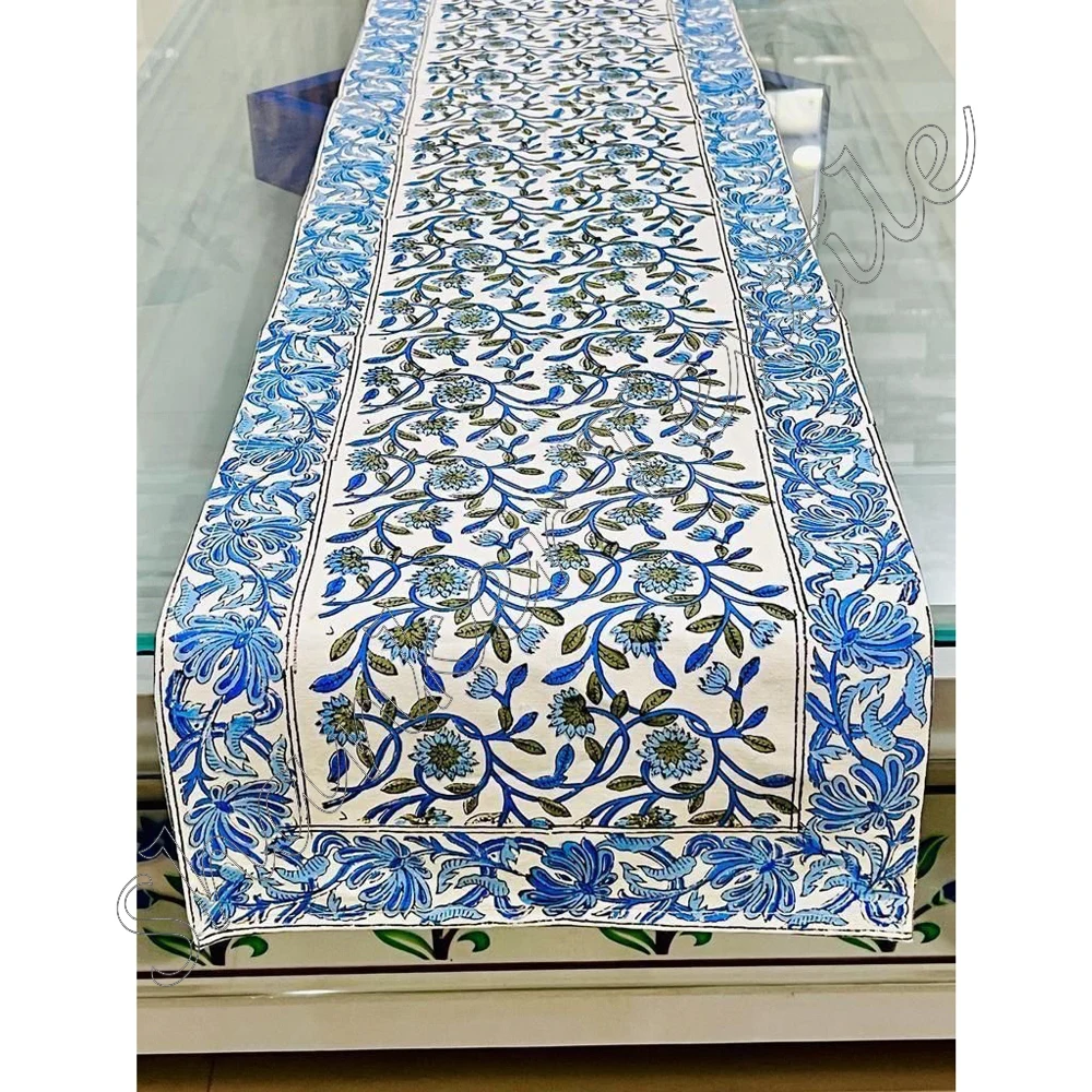 Jaipuri Sanganeri ручной блок прямоугольный стол бегун для печати обеденного стола 100% хлопок индивидуальный
