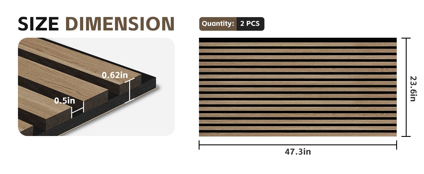 2-Pack 3D Textured Acoustic Wood Panels Walnut 47.3 X 23.6x 0.62 Inch Soundproof Wall Acoustic Slat Wood Panels details
