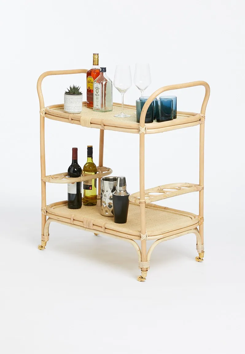 Handcrafted Rattan Bar Cart Trolley Drink And Food Serving Trolleys For